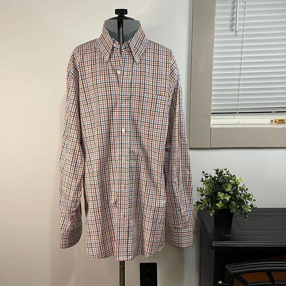 J. McLaughlin Plaid Button Down Contrast Collar Flip Cuff Shirt Mens Size Large